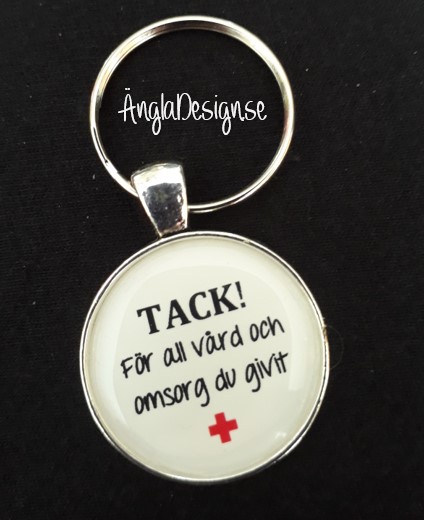 Färdig nyckelring ”Tack för all vård och omsorg Du givit”, 1st