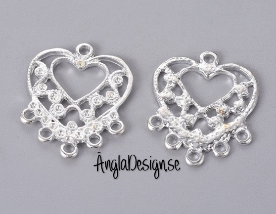 Örhänges chandelier hjärta i ljust silver, 2-pack