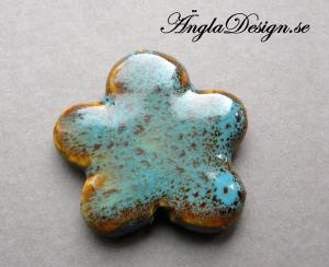 Porslinspärla blomma 38mm, blå brun, 1st