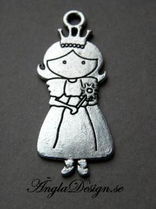 Hänge prinsessa med lång klänning, antiksilver, 1st