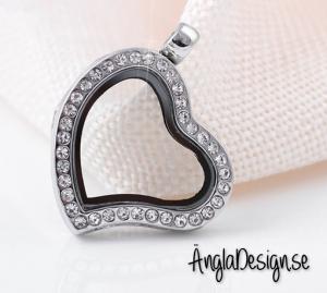 Hänge Öppningsbart hjärta med rhinestones, platinum färg 1st
