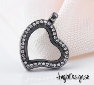 Hänge Öppningsbart hjärta med rhinestones, svart 1st