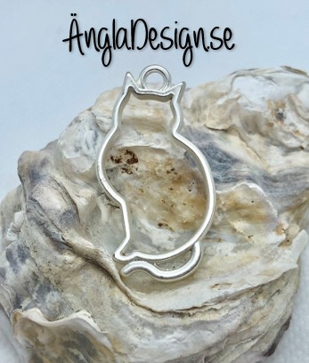 Andrasortering Hänge / resin ram katt, matt ljust silver, 1 st