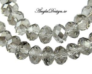 Glasrondell, facetterad 12x9mm rökgrå, 10-pack