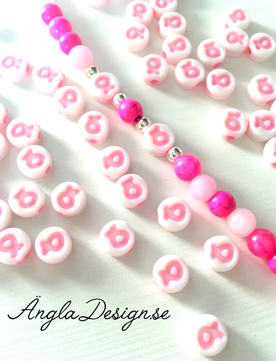 Acrylpärlor vit med rosa bandet, 10-pack