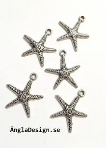 Berlock antiksilver sjöstjärna, 5st