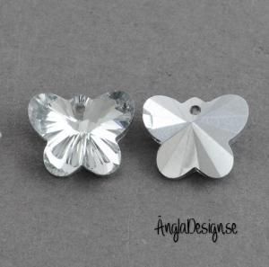 Silver fjäril i facetterat glas med silver bakrund 12x15mm, 1st