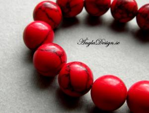 Syntetisk turkos slät rund 14mm, röd/svart, 1st