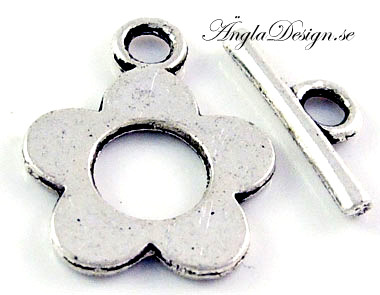Togglelås, blomma antiksilver, 3-pack