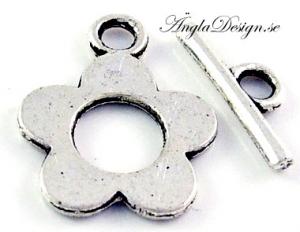 Togglelås, blomma antiksilver, 3-pack