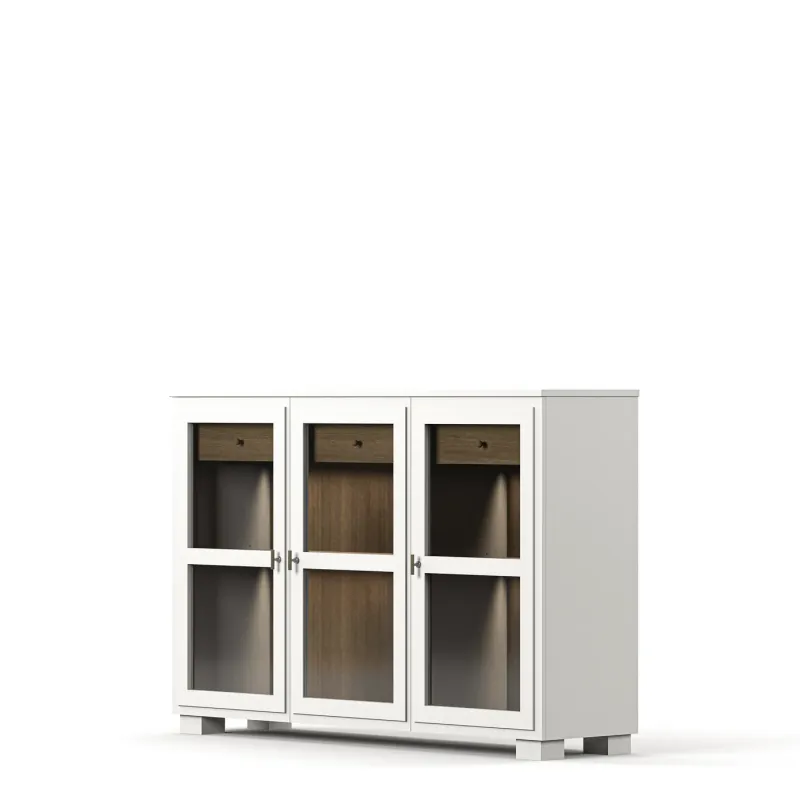 Englesson - Camden Skänk 3 Dörrar + 2 Lådor Hög – glasdörrar, belysning, betsad ek, 161×108 cm