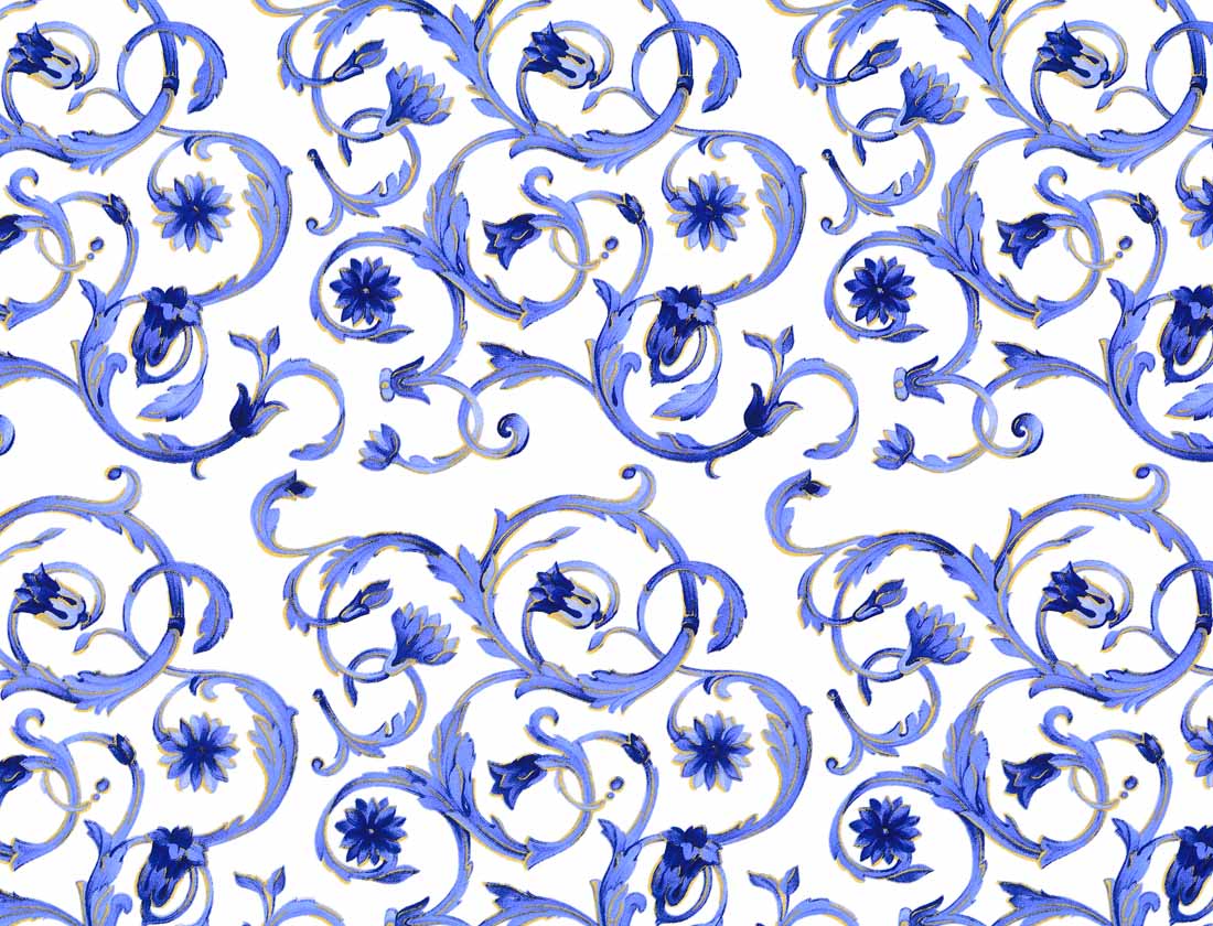 Blue/Golden Scroll 70x50 cm - Mica gold