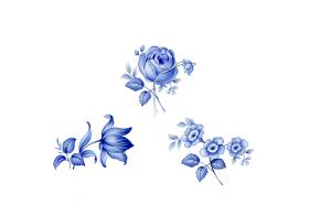 Blaues delft 24 mm Set mit 3 Blumen - 16 Set