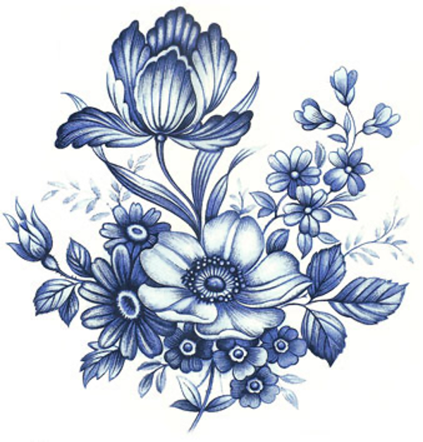 Blue Floral - 90 mm - 10 pcs