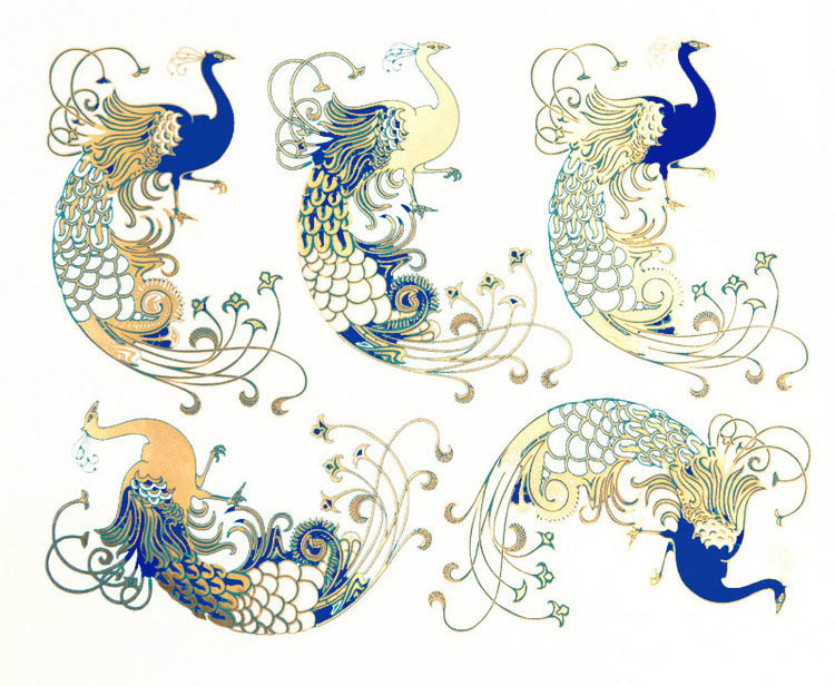 Påfågel - Guld/Blå