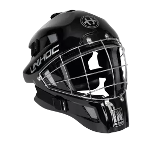 UNIHOC INFERNO 44 GOALIE MASK BLACK-SILVER (ROUND CAGE)