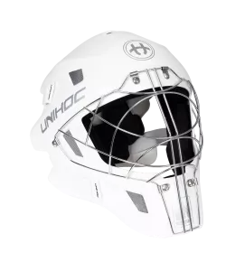 UNIHOC INFERNO 66 GOALIE MASK WHITE-SILVER (ROUND CAGE)