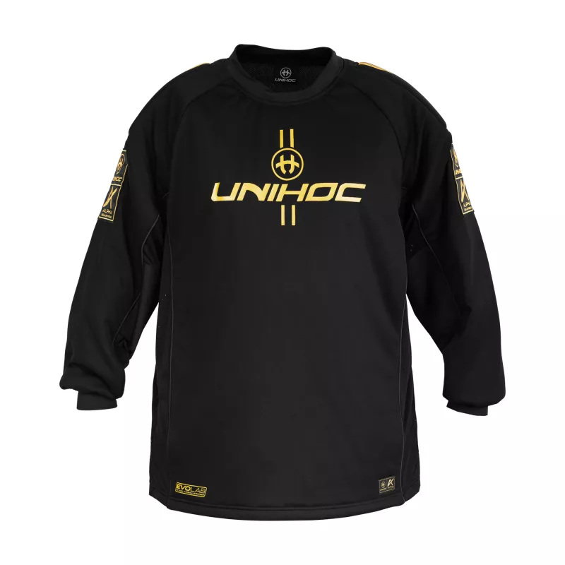 Product Image for UNIHOC GOALIE SWEATER ALPHA EVOLAB BLACK/GOLD (SMALL)