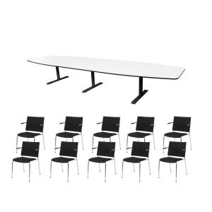 Konferensbord Meeting 400x120cm + 10st karmstol Ossian