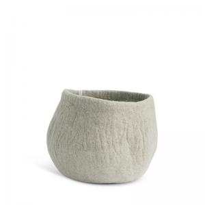 Medium size rounded flower pot in concrete grey made of wool.