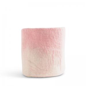 Large flower pot in pink made of wool with ombre effect.