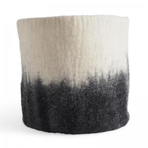 Extra large flower pot in dark grey made of wool with ombre effect.