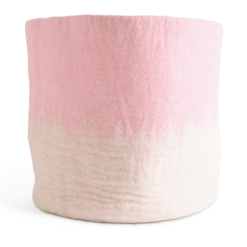 Extra large flower pot in pink made of wool with ombre effect.