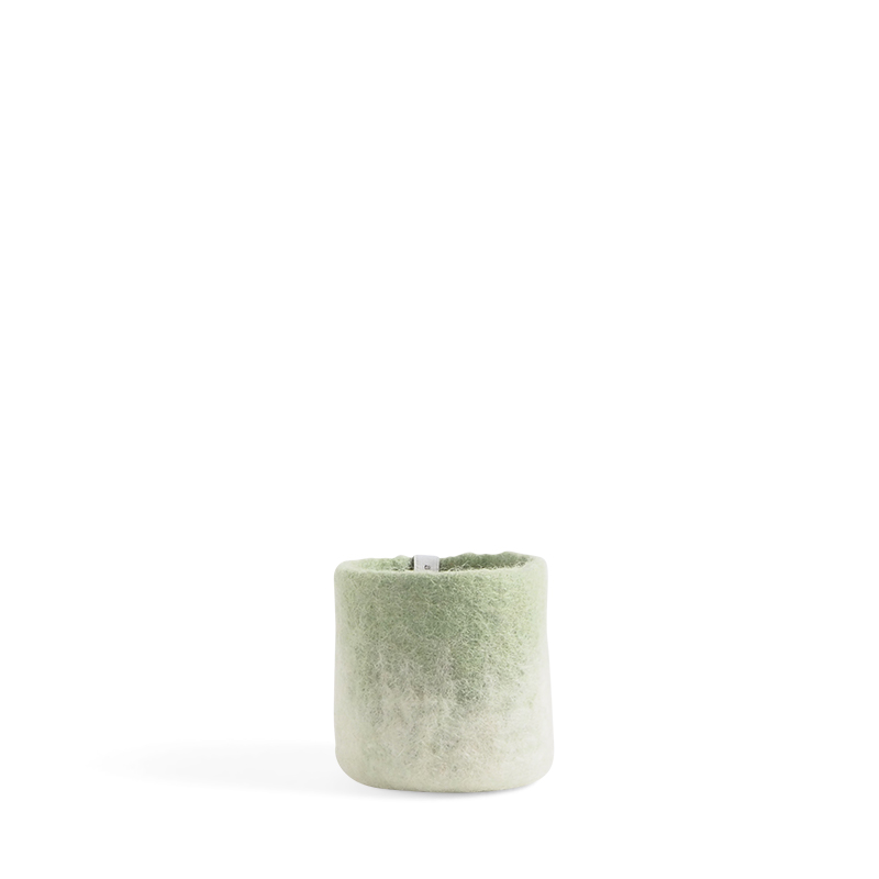 Small flower pot made of wool in sage green - white with an ombre effect.
