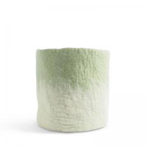 Large flower pot made of wool in sage green - white with an ombre effect.