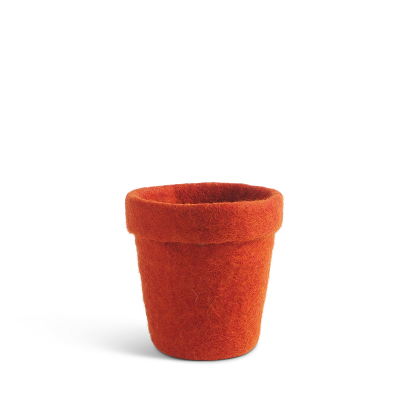 Medium flower pot made of wool in terracotta color.