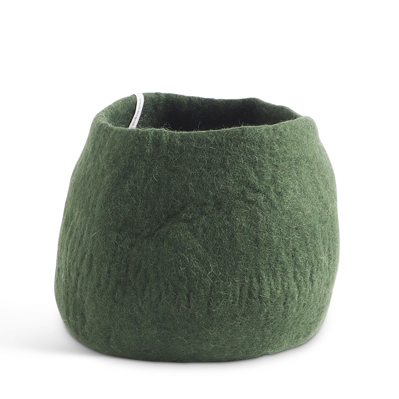 Stor rund mossgrön färgad kruka av ull.