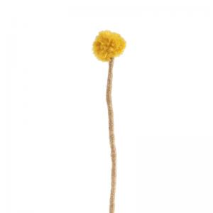 Cut flower made in wool with fuzzy yellow ball on the top.