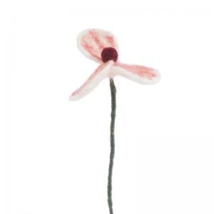 Snittblomma gjord av ull med ljusrosa blomma i toppen.