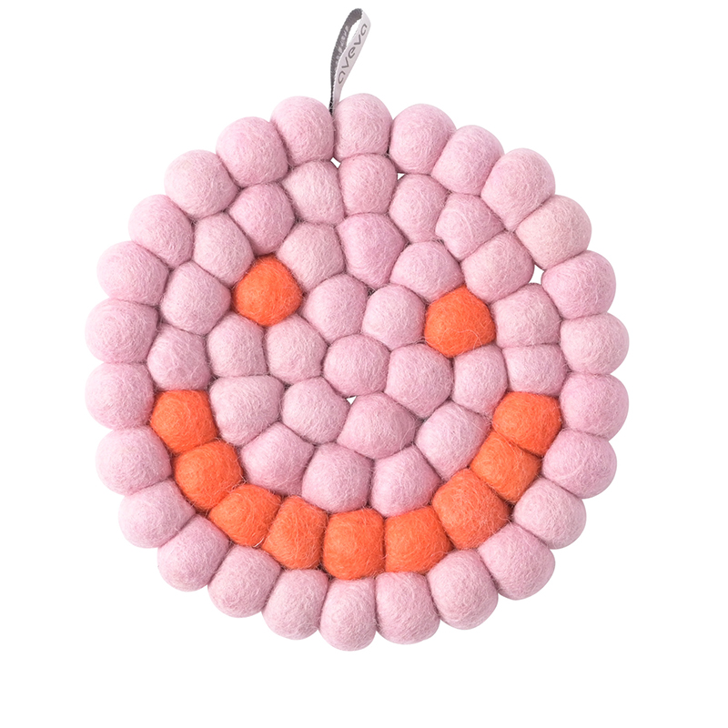 TRIVET, ROUND, SMILEY, raspberry