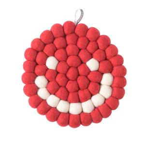 TRIVET, ROUND, SMILEY, red