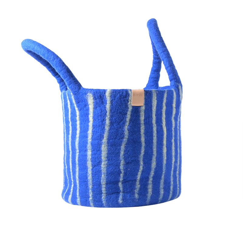 WOOL BASKET, large, electric blue-stripes
