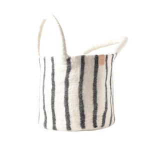 WOOL BASKET, large, black-stripes