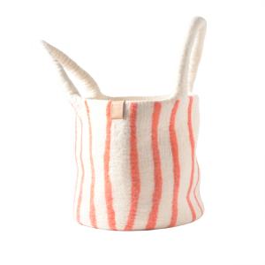 WOOL BASKET, large, coral-stripes