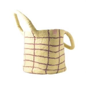 WOOL BASKET, large, yellow-checked
