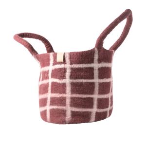 WOOL BASKET, large, burgundy-checked