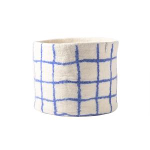 WOOL BASKET 25, THIN CHECKED, blue