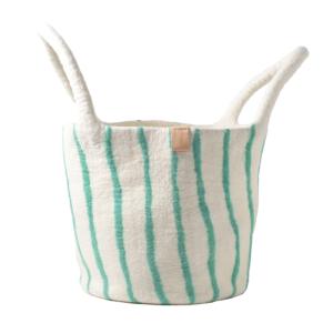 WOOL BASKET, large, green-stripes