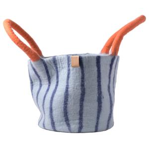 WOOL BASKET, large, dusty blue-stripes