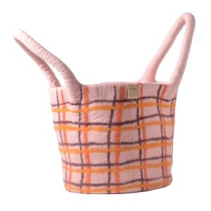 WOOL BASKET, large, pink multi checked