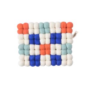 TRIVET, rect., CHECKED, coral-electric blue
