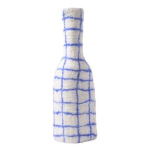 BOTTLE/VASE COVER, blue-checked