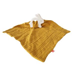 Rubber Rabbit with Towel Mustard
