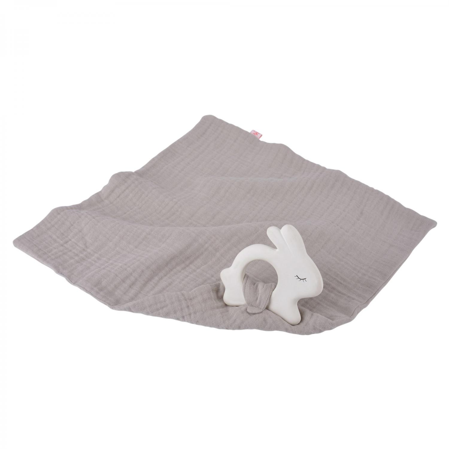 Rubber Rabbit with Towel Silver Grey