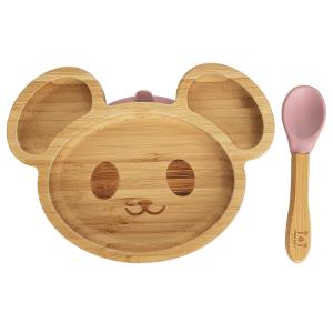 Kids bamboo tableware mouse pale mauve
