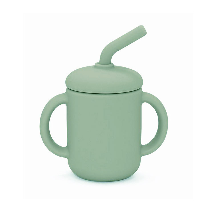 Cup with straw silicone cameo green